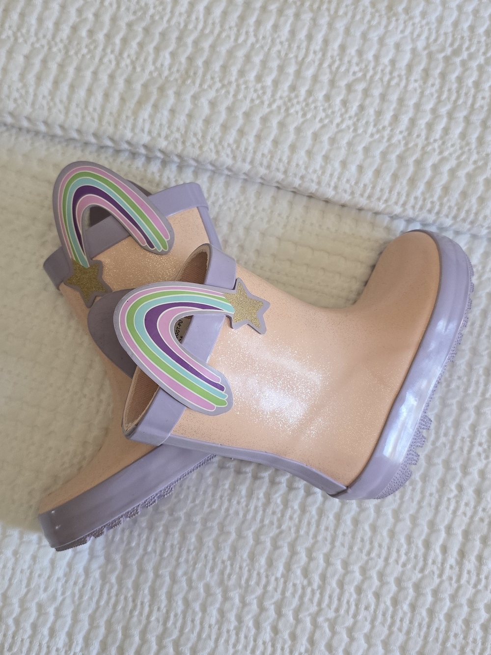 Kids Pink and Lavender Rain Boots with Rainbow Star Accent